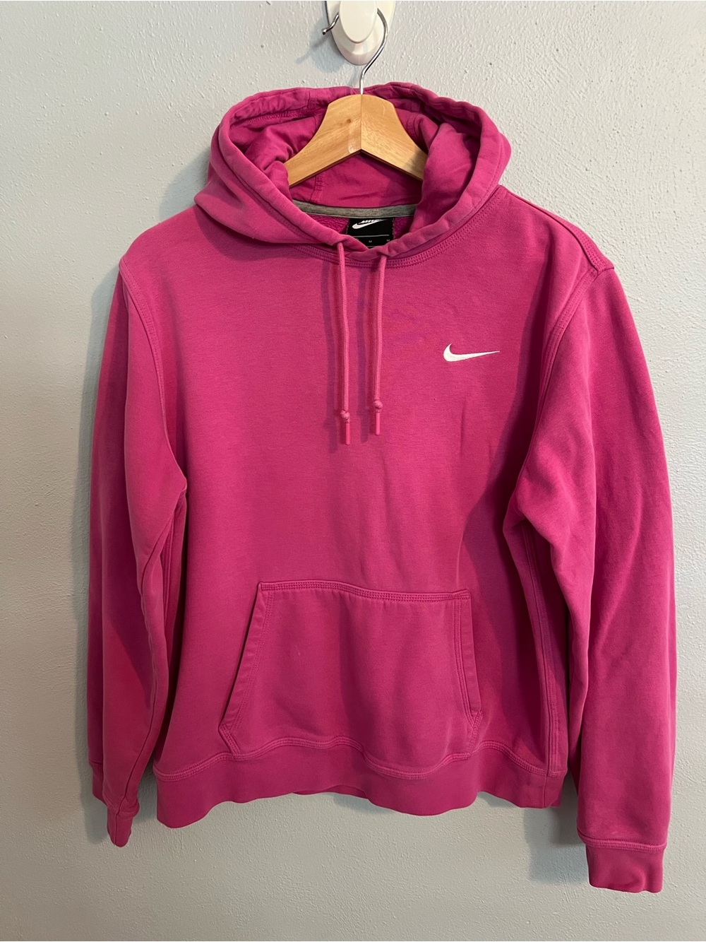 Nike Pink Pullover Hoodie with White Swoosh Drawstring Unisex